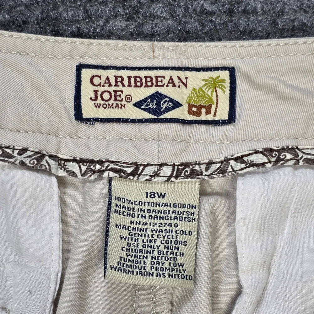 Caribbean Joe Hurricane Twill Cargo Pants Women's Size 18W Khaki Stone Straight